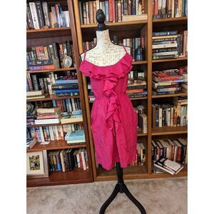 Rebecca Taylor fuschia ruffle front sleeveless silk dress sz 12 euc